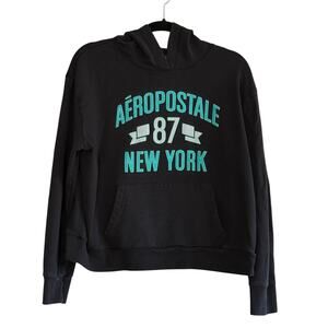 Aeropostale Women's Hoodie Sweatshirt XL Black Aero 87 New York Fleece Pullover